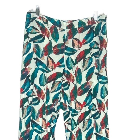 Onia Women’s Mila Wide Leg Pants Green Multicolor Leave Print Pull On Sz Large‎ - Picture 3 of 7